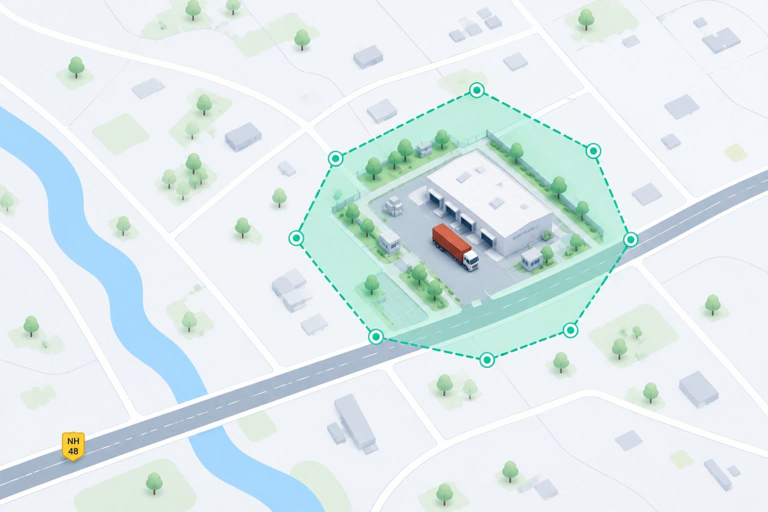 Map with a geofence drawn around a depot.